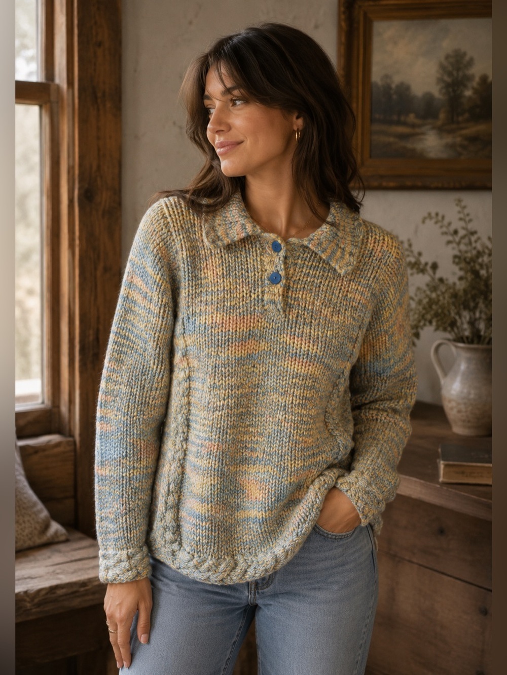 Handmade Vintage Boho Cottagecore Cozy Multicolor Knit Sweater Size XS S